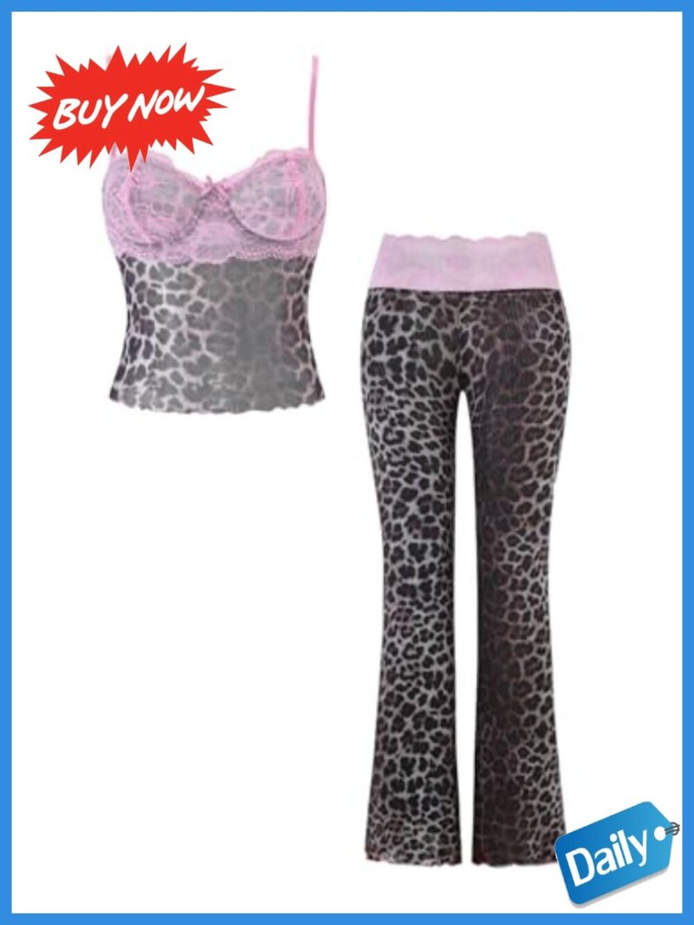 2 Piece Lace Crop Cami & Flare Pants Set Rave Party Outfit Slim Fit